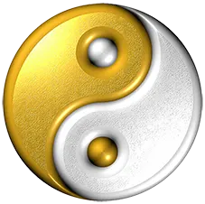 Image of Yin Yang symbol in gold and silver.