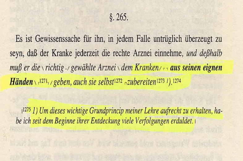 Bilde av Hahnemann § 265 til i sin 6. utgave av ”Organon der Heilkunst